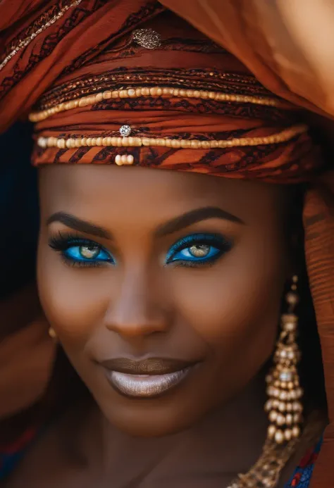 An attractive woman who is Gambian and Swedish with blue eyes