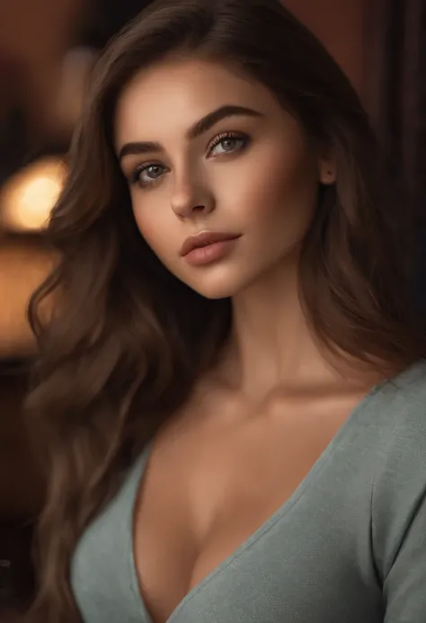 arafed woman fully , sexy girl with brown eyes, ultra realistic, meticulously detailed, portrait sophie mudd, brown hair and large eyes, selfie of a young woman, bedroom eyes, violet myers, without makeup, natural makeup, looking directly at the camera, fa...