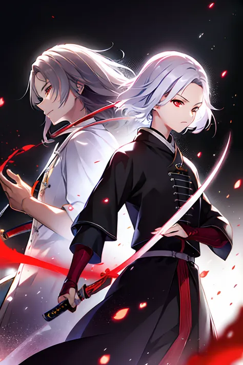 a swordsman wielding a Katana sword with white hair and red eyes