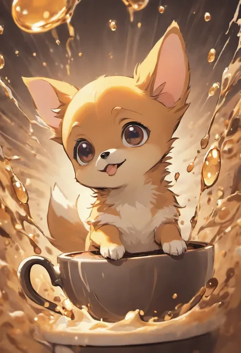 Chihuahua made of bubbles on coffee cup