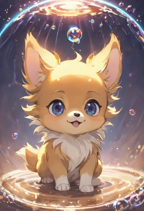 Cute golden long-haired Chihuahua made from bubbles from a coffee cup