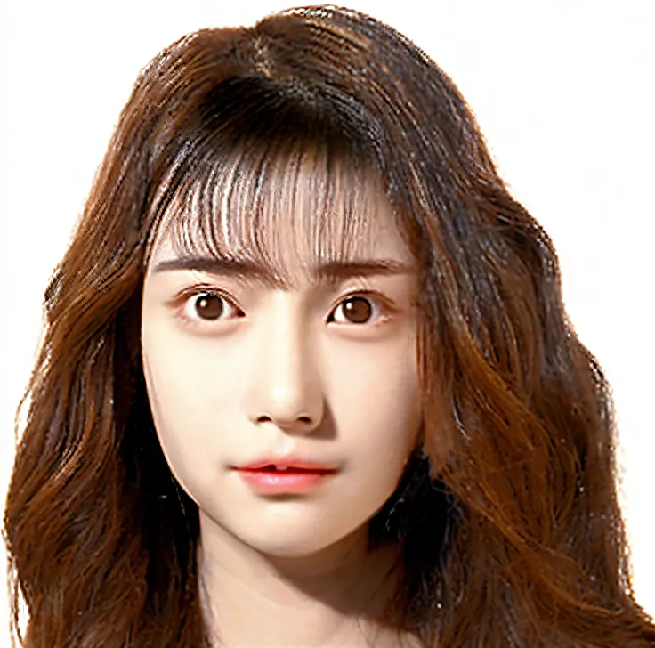 No bangs, forehead visible, hairstyle parted in the middle, more slanted eyes, raising both sides of the eyes, more natural, realistic, black eyebrows, dark eyes, around 20 years old, idol, cute face, angel face, long hair , ((Perfect Face)), Photoreal, Cu...