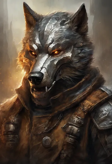 maximum quality, Dramatic lighting, menacing pose, fierce expression, epic atmosphere, (((wolf head shaped helmet))), (((full body shot))),a wolf made out of metal, cyborg, cyberpunk style, clockwork, ((intricate details)), hdr, ((intricate details, hyperd...