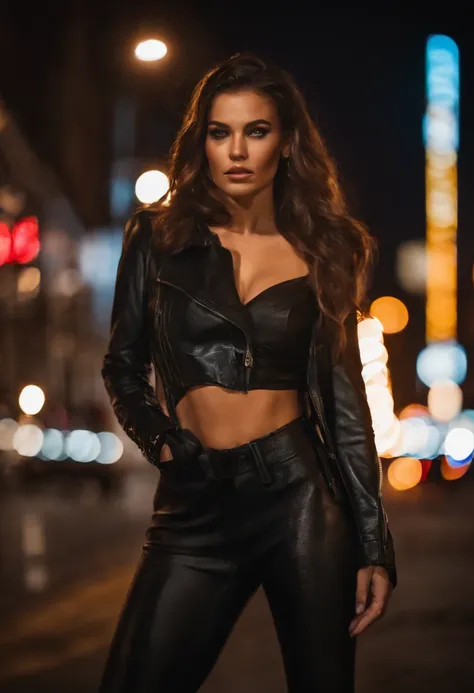 (best quality,4k,8k,highres,masterpiece:1.2),ultra-detailed,realistic,beautiful girl in skintight latex,longeyelashes,attractive, seductive,confident pose,empty street,night lights,cityscape,high contrast,shiny latex,reflective surface,curve-hugging outfit...