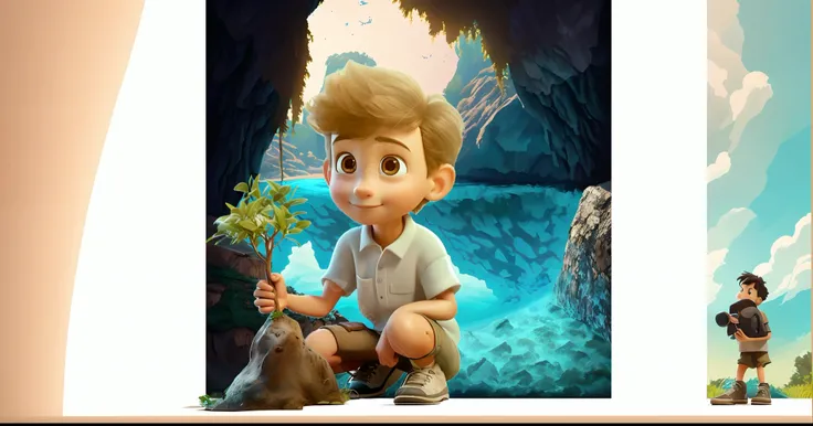 there is a cartoon boy kneeling down with a tree in his hand, animated film, 3 d animated movie, official illustration, animated movie still, animated movie, animation film still, animated film still, official art, official artwork, animated still, movie p...