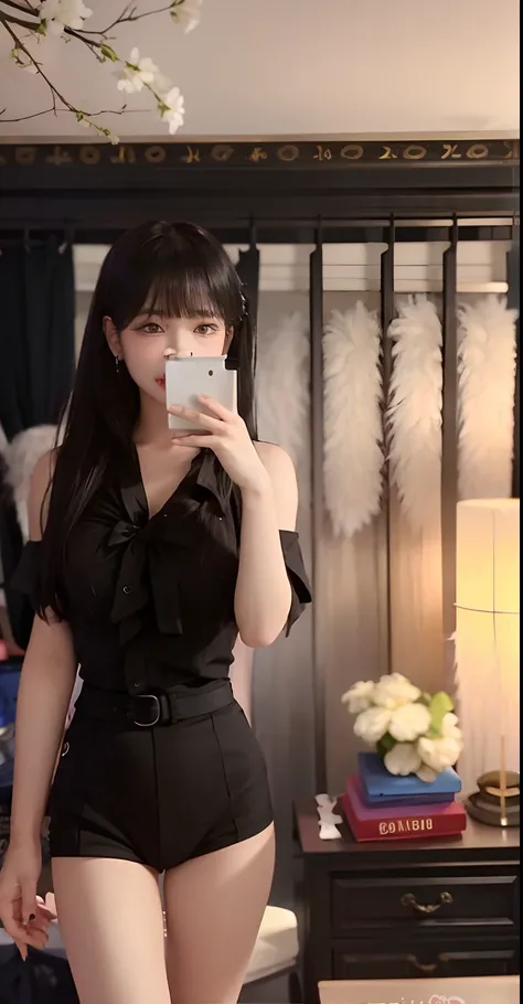 there is a woman taking a selfie in a black dress, bae suzy, blackpink jennie, jisoo from blackpink, Black top, ulzzangs, personal profile picture, jisoo of blackpink, Choi Hyun-hwa, wearing black camisole outfit, tzuyu from twice, Gorgeous young Korean wo...