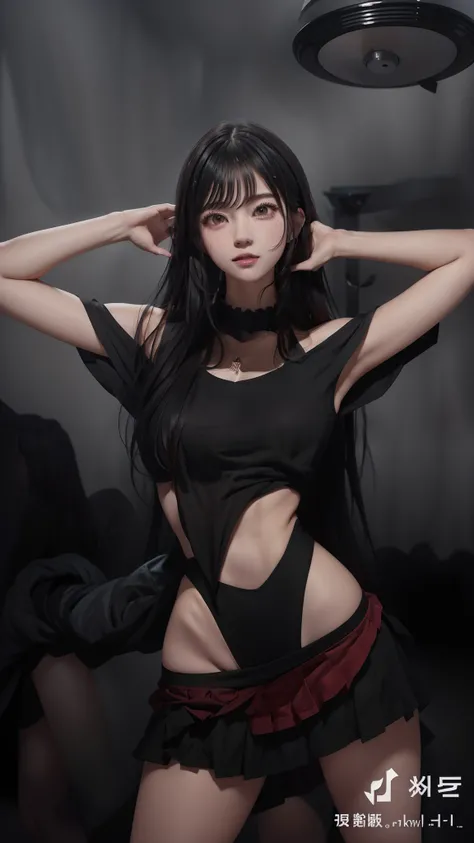 White-skinned woman in skirt, A plump chest, Surrealism female students, extreme low angle long shot, wearing a tanktop and skirt, Short skirt, Realistic schoolgirl, trending on cgstation, Wearing a crop top and miniskirt there is a woman in a short skirt ...