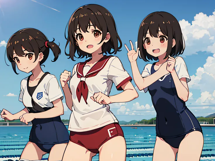 cute little、akagi miria、(School swim wear:1.3)、cleavage of the breast、Teleface、cowboy shot、perspiring、resort hotel