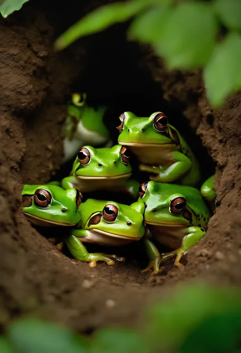 a group of frog falling into a hole