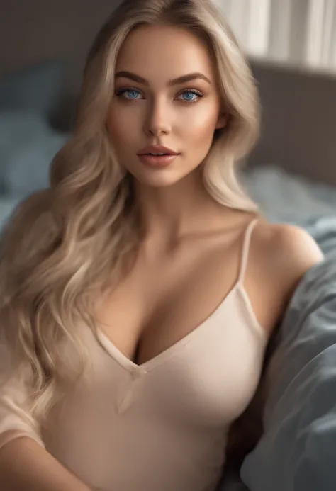 arafed woman fully , sexy girl with blue eyes, ultra realistic, meticulously detailed, portrait sophie mudd, blonde hair and large eyes, selfie of a young woman, bedroom eyes, violet myers, without makeup, natural makeup, looking directly at the camera, fa...