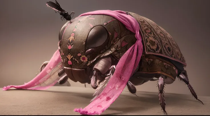 floral beetle wearing a (long:1.2) pink (scarf:1.3), a beetle with arms and a head, (dark shot:1.17), epic realistic, faded, ((neutral colors)), art, (hdr:1.5), (muted colors:1.2), hyperdetailed, (artstation:1.5), cinematic, warm lights, dramatic light, (i...