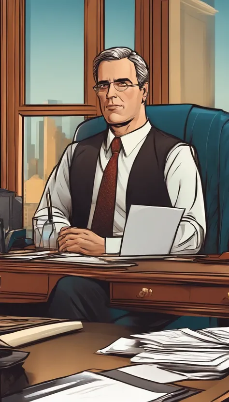 Business man cartoon sitting behind a desk