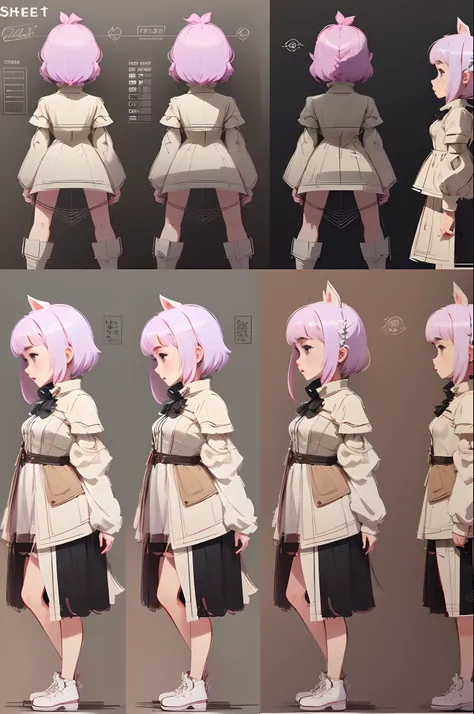 (Character Sheet:1.5),(Character Design for Animation:1.5), (Sketch:1.5,)(((One Girl face))), close up, reperence sheet, simple background, white background, girl, (side view), (white theme), chu, baby pink color hair, bob hair, bangs.