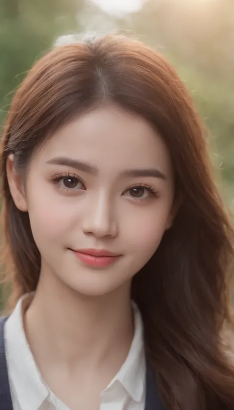 female high-school student、selfee、Best image quality and ultra-high resolution、Images become more realistic (Realism: 1.4), make the face blush, Cute, the details show the face smile,