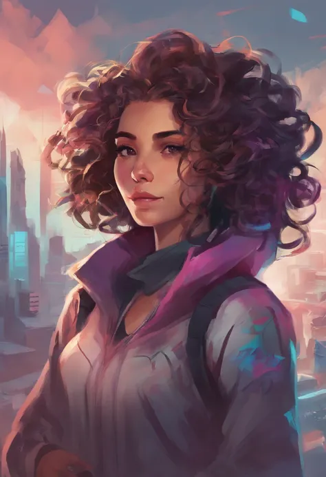 Artsy gamer girl curly hair short medium