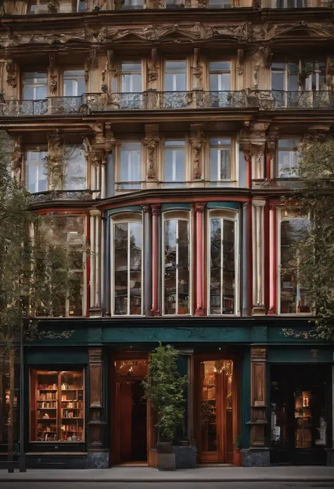 Facade von Buchladen, aus Glas, You can see the bookshelves from the outside