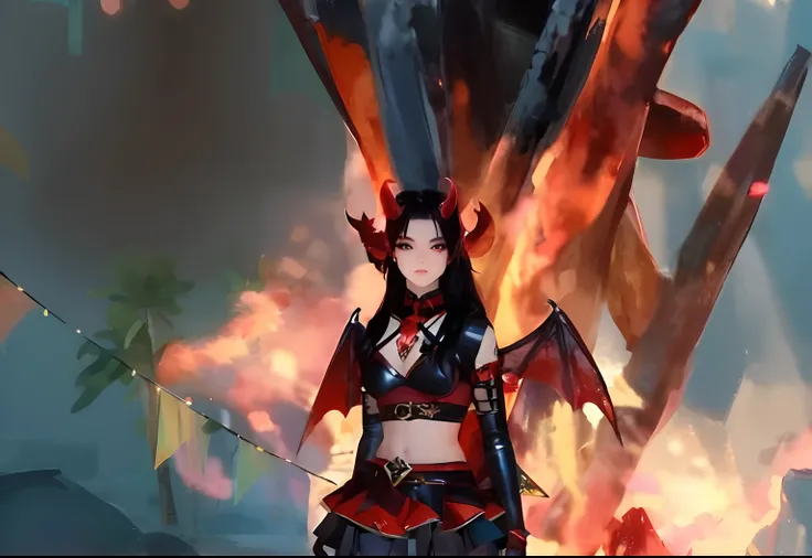 anime character with a sword and a demon costume standing in front of a fire, demonic dragon inspired armor, black fire color reflected armor, from guild wars, mmorpg, dark demonic dancer, lineage 2 revolution style, mmorpg fantasy, flame conjuring armored...