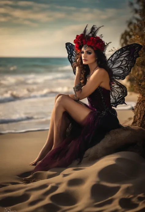 Gothic fairy on the beach