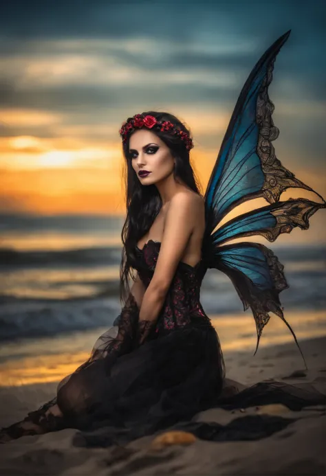 Gothic fairy on the beach