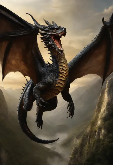 a drawing of a dragon flying with sharp teeth and sharp teeth, dragon art, epic pencil illustration, detailed dragon, by Adam Marczyński, by Sava Šumanović, by Arthur Pan, a dragon, well designed female dragon, all wings exposed, show entire wings