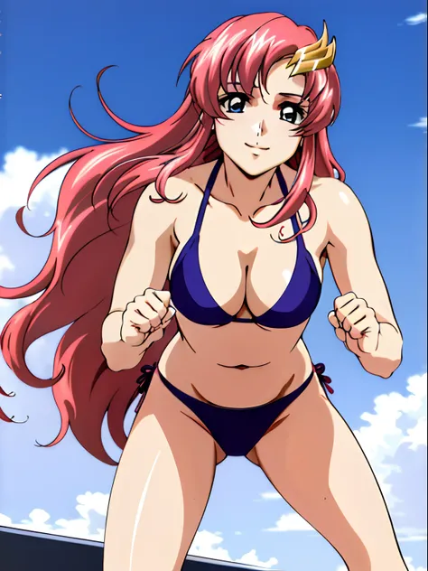 (masterpiece, upper body view, from below, 4K, Best Quality, Anime style: 1.9,, Adult Woman, ultra detailed face, (cloud background, wrestling), Drawing lines, high resolution, Anime, lacus4), 1girl, Solo, curvy figure, Long hair, 鎖骨, scapular, (Detailed w...