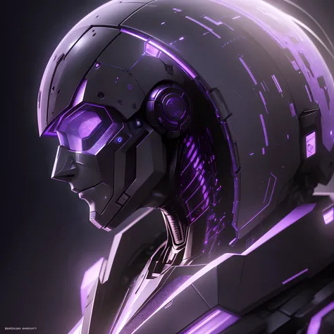 (Homme robot,Detailed profile,possession,Boule de cristal violette),(Cyberpunk,Mysterious,Science-fiction),(metallic textures,Surface brillante),(Ambiance futuriste),(Ton de couleur violet vif),(Dynamic lighting effects),(Best quality,high resolucion,Ultra...