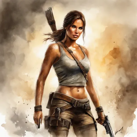 Tomb Raider, best quality, masterpiece, ultra high resolution, (photorealistic:1.4), raw photo, nude, shiny skin, WET BODY, dramatic lighting, full body, slut, big breasts, different positions, different poses, different variations, different places, diffe...