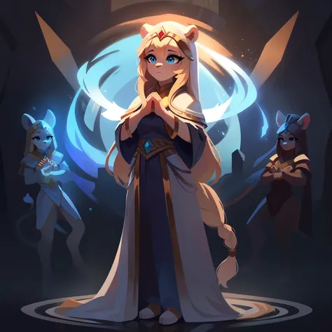 Full body,独奏,Priestess Praying for the Earth,the character is standing,full body Esbian,Blonde and long-haired girls with habits,Blue eyes,Ears of a lion-like beast, Lineless, an alien, Anoledo Rendering,Lightwave, A wavy ethereal presence, octan render