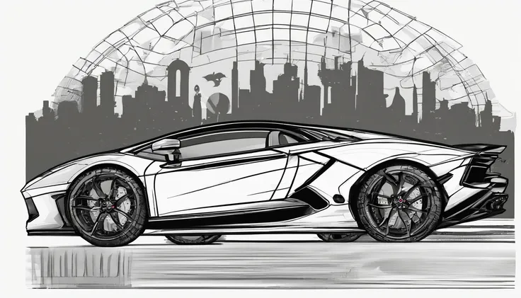 lamborghini  design for a T-shirt in roma and the coliseum in the background.