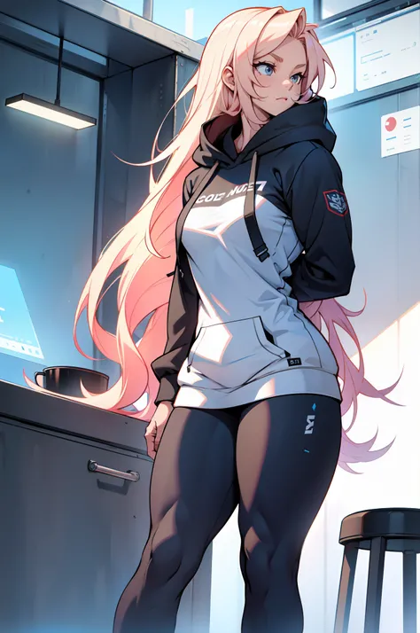 extremely long hair perfect anatomy 1 girl tall solo curvy ((muscular)) hoodie leggings toned body