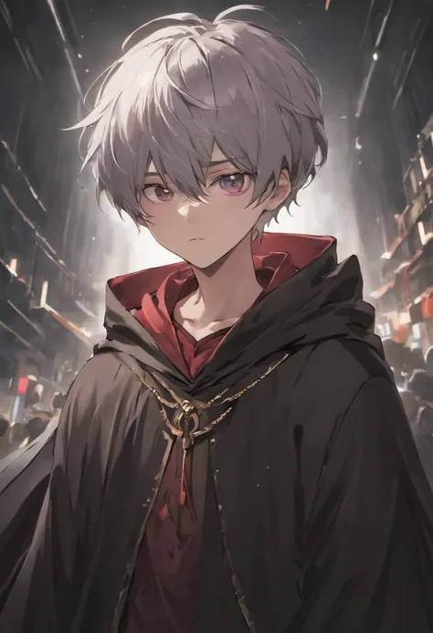 4K HD Illustration, Young man, silver short hair, killer mask, black cloak, cold, scary.