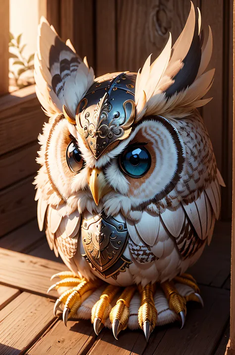 masterpiece, owl in knight armor, looking at viewer, cute