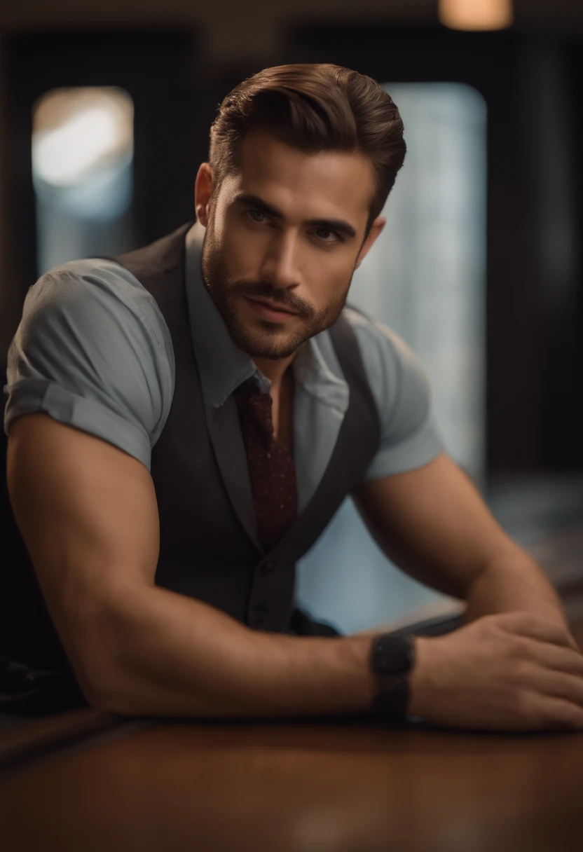 La mejor calidad,Ultra detallado,realista:1.37,Hombre guapo,cara hermosa,ojos color miel detallados,strong jawline,barba de rastrojo,sonrisa encantadora,Traje con clase,cabello elegante,afeitado,Postura segura,caballero,Mirada cautivadora,bien arreglado,pr...