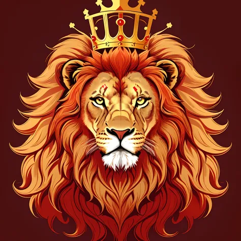 a lion with a crown on its head, with (a cross) made by brush with the (red color), (behind) the lion with the crown on its head, vector style, illustrative style, (UHD quality).