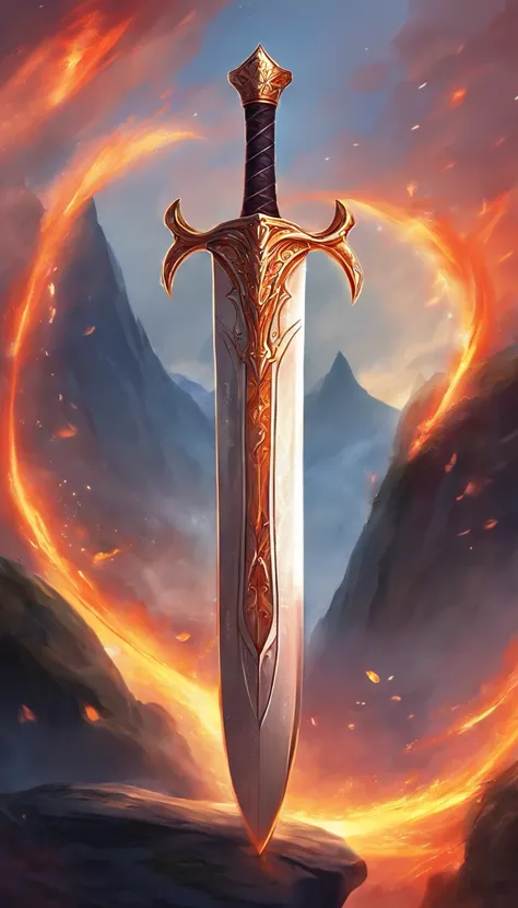 a big legendary sword with fiery details