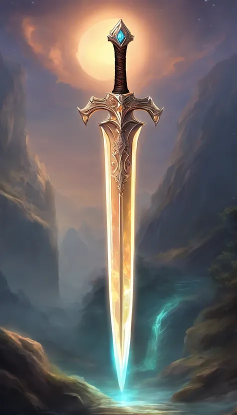 a big legendary sword with glowing details plain background