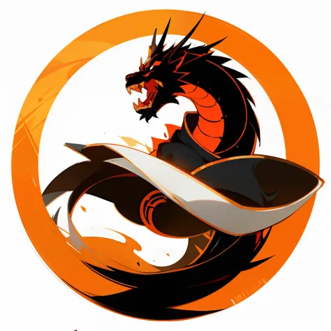 Create a circular emblem with a black Chinese dragon inside, white background