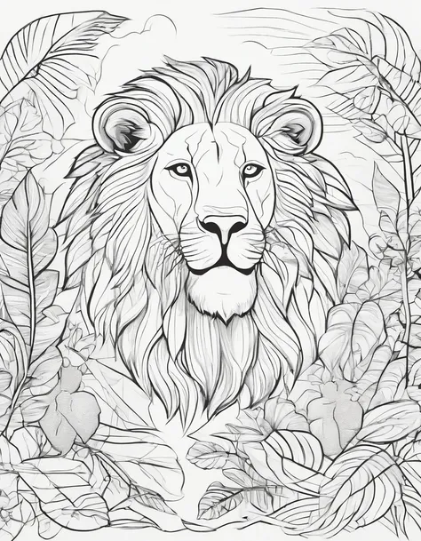 Zoo animals,lion,coloring page for kids