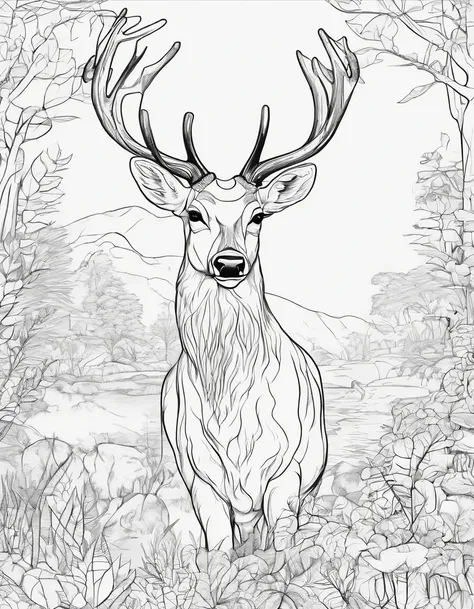 Zoo animals,deer,coloring page for kids,realistic