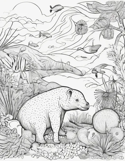 Zoo animals,urchin,coloring page for kids,realistic