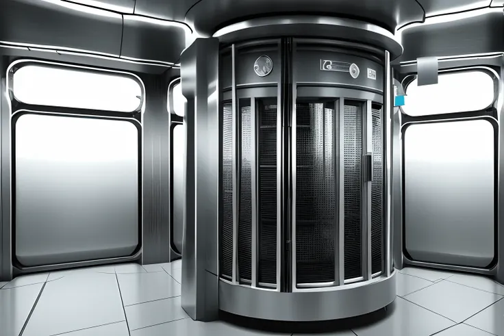 Elevator on a spaceship, Grey Metal Elevator, higly detailed,Filmic, The entourage of the future, 8k