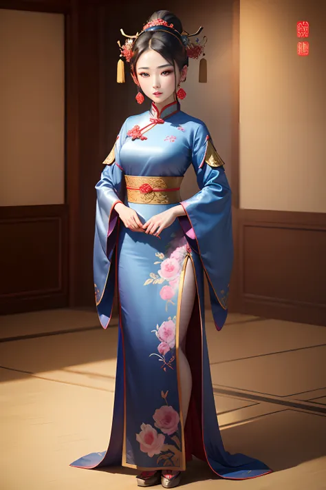 An ancient Chinese beauty Pan Jinlian，standing solo，Beautiful appearance、Feminine and colorful，Elegant temperament，Wear ancient Chinese long dresses