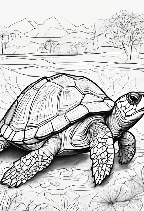 Zoo animals,turtle  , cartoon style, line drawing background, white background, monochrome, line drawing, ((sketch)), for coloring