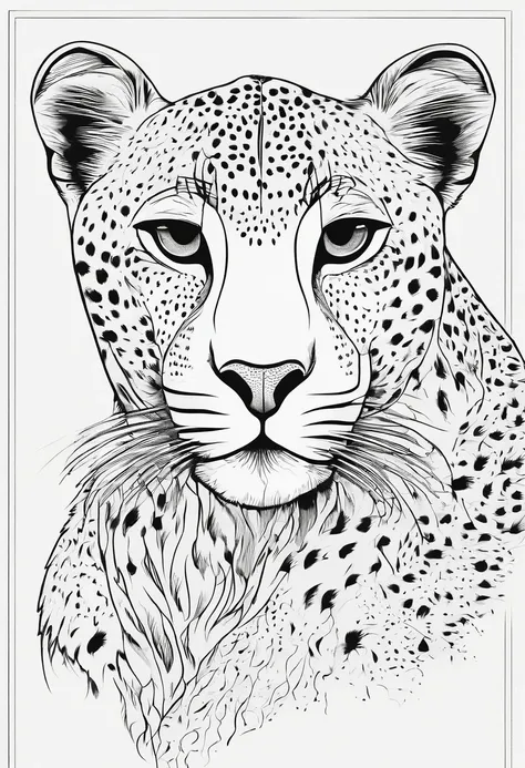 Zoo animals,Cheetah  , cartoon style, line drawing background, white background, monochrome, line drawing, ((sketch)), for coloring