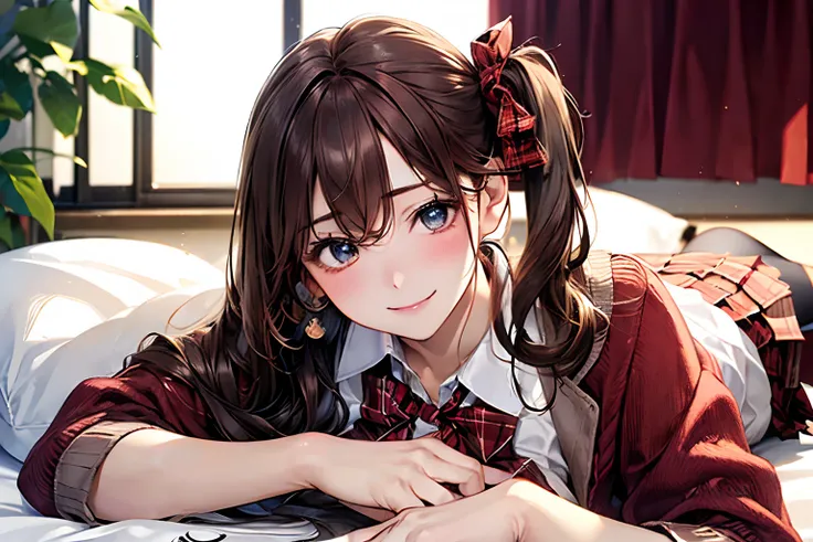 (masterpiece:1.2, top-quality), (realistic, photorealistic:1.4), beautiful illustration, NSFW, 
looking at viewer, front view:0.8, 
1 girl, ((solo)), japanese, high school girl, light brown hair, (long hair:1.8), (side ponytail:1.7), bangs, hair between ey...