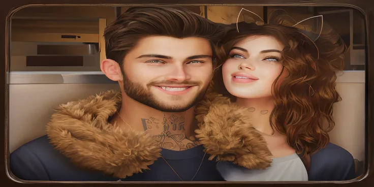 there is a man and woman posing for a picture together, photorealistic!!!!!!! art style, imvu, realism artstyle, charli bowater and artgeem, handsome face and beautiful face, inspired by Glòria Muñoz, inspired by John Luke, handsome stunning realistic, lov...