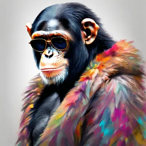 Perfect centralization, chimp, wearing a jacket，vidros de vidro，Rosa da flor, wearing sunglasses, alegria, Standing position, beleza abstrata, Centrado, looking at the camera, Facing the camera, nearing perfection, Dynamic, altamente detalhado, liso, foco ...