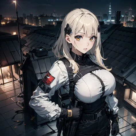 (Trained female soldiers)、((holding rifle、Aim and fire:1.4、guns、h&k hk416))、1 Women、thick body、(Black combat uniform)、(platinum-blonde-hair:1.2)、((超A high resolution))、Detail Write、​masterpiece、top-quality、extremely details CG、8K picture quality、Cinematogr...