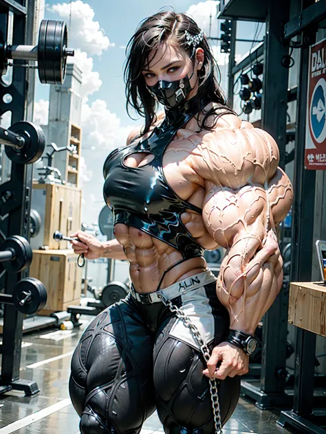 (8k, RAW photo, photorealistic:1.25), (giant  strapon:1.25), ((((1 girl)))), (1 super muscular tranny bodybuilder:1.25), (bulging veins:1.25), (huge biceps:1.25), (extreme muscular exposure:1.25), (dominatrix in full black latex:1.5), (super muscular profe...
