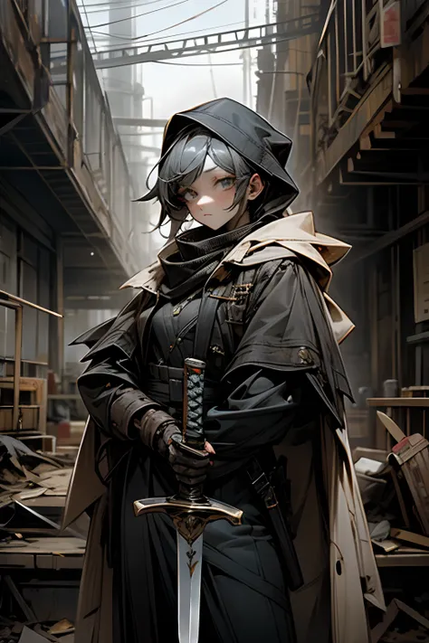 After the apocalypse, ordinary woman, gun, sword, cloak